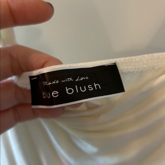 Blue Blush Cream Draped Bodysuit 1. - Picture 2 of 4